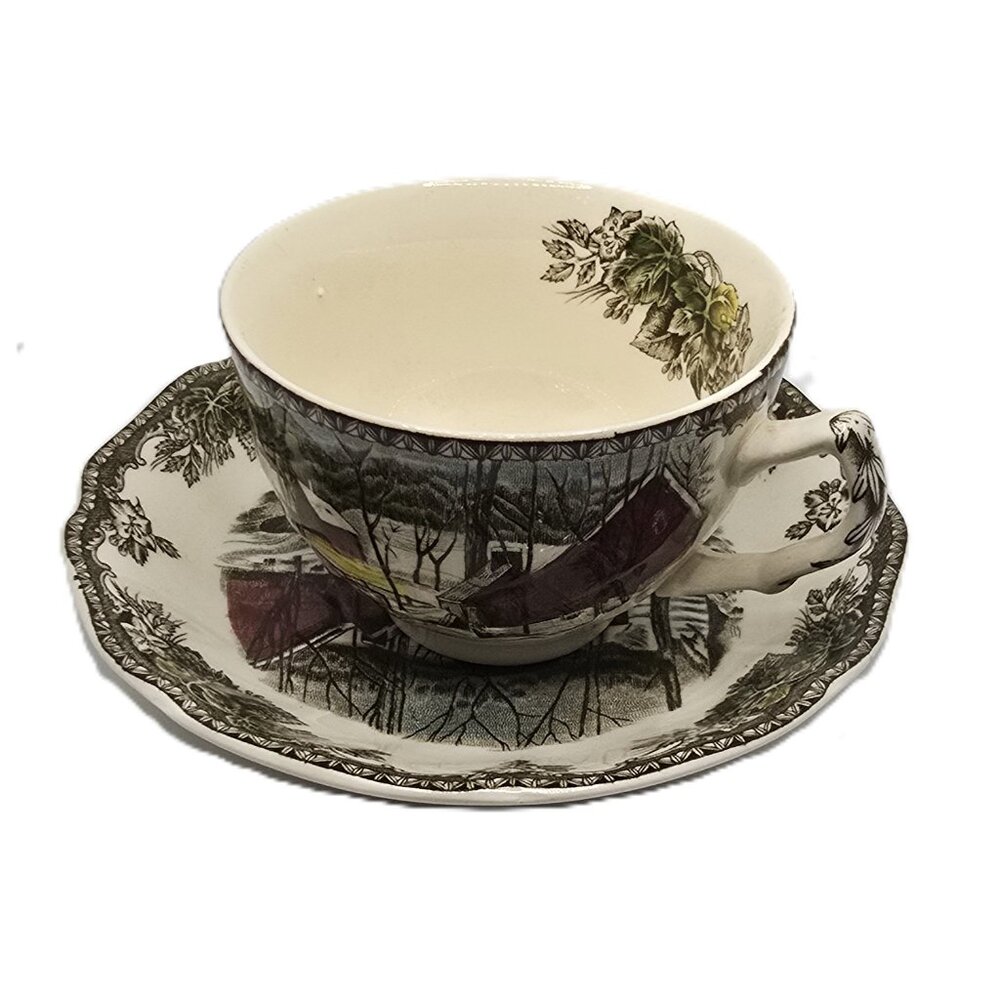 Vintage Johnson Bros The Friendly Village Tea Cup & Saucer Ice House Mint Cndtn